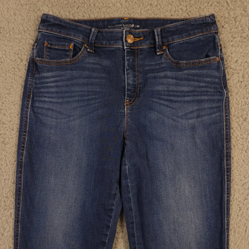 Chicos Jeans Women 00 US 2 Blue The Platinum Crop Stretch Dark Wash Denim Casual